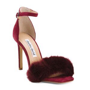 CHARLES DAVID Mahogany Suede Empoli Faux Fur Heeled Sandals